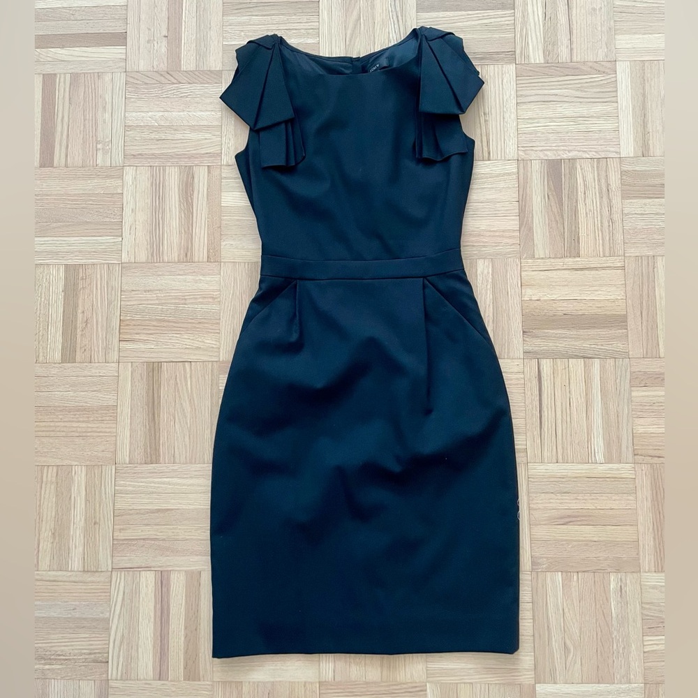 J.Crew Black Sheath Dress with ribbon details, 000